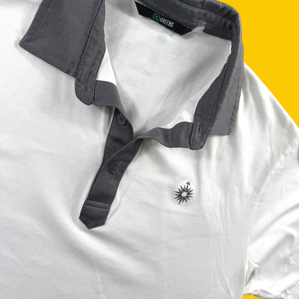 18‎ Greens Polo Shirt Men L White Grey Contrast Golf 2016 Member Athletic